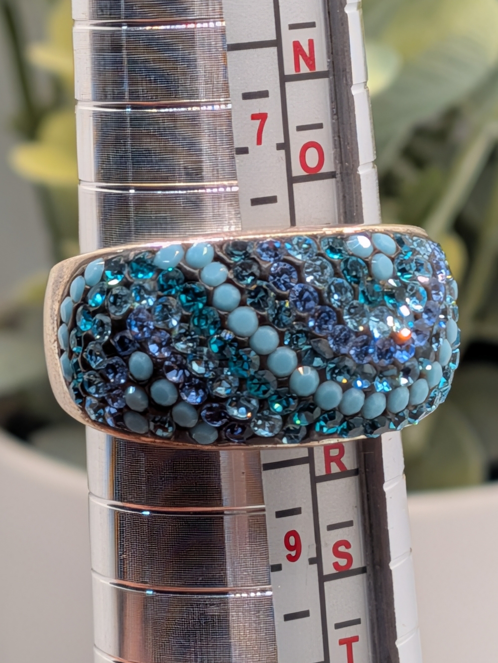 Blue Crystal & Turquoise Cabochon Mosaic Dome Ring | Size 8 - Picture 4 of 4